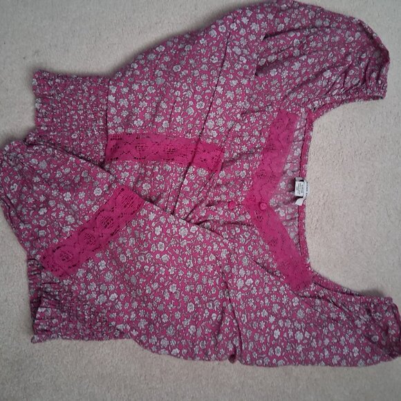 Pink cottage core corset-style blouse with puff sleeves - Picture 3 of 5